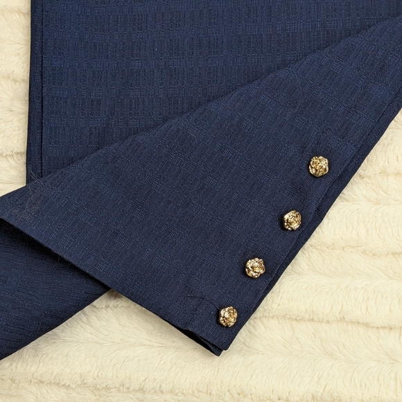 JM Collections Blue Rayon Blend Dress Pants With Gold Roses - Picture 7 of 13